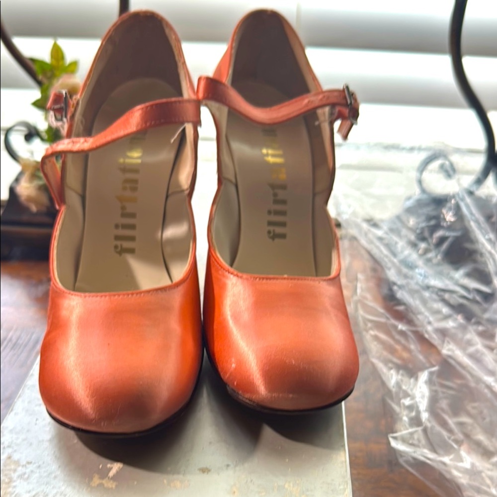 Orange Block Heel Mary Jane Shoes